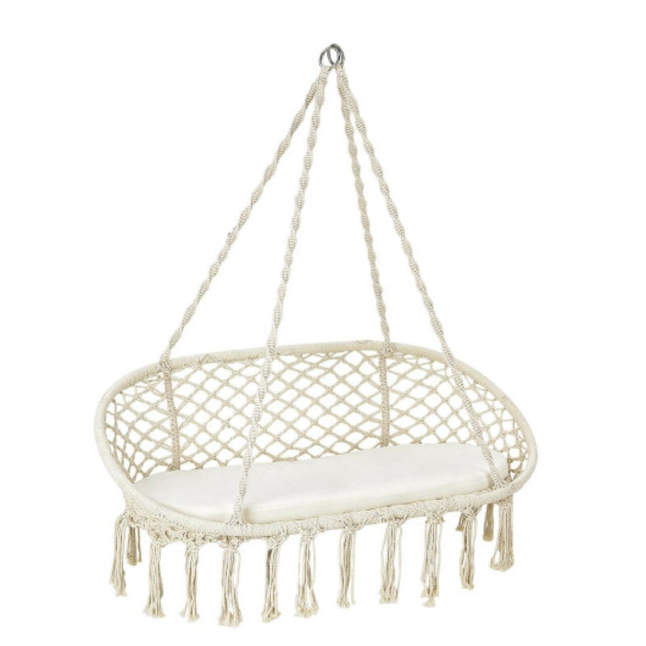 2-Seater Hanging Swing Chair Macrame with Removable Cushion Indoor Outdoor Use
